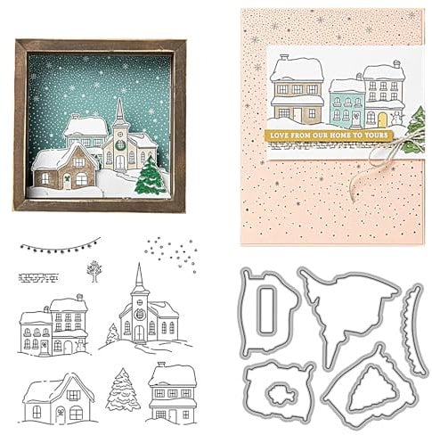 Vordpe Schneiden Stempel und Stanzen Set, Silikonstempel Weihnachten und Stanzschablonen für DIY Scrapbooking Geburtstage Grußkarten Glückwunschkarte, Kunsthandwerk (Haus)