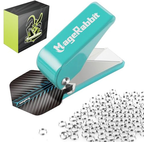 MageRabbit Dart Flight Locher mit 100 Metall-O-Ringen, dart zubehör,Dart Werkzeuge,Flügel-Lochzange für Darts, Robuste Metall-Lochzange für präzises Stanzen von Dartflügeln