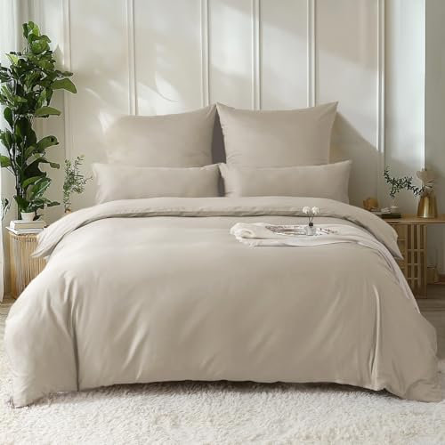 SOULFUL Satin Bettwäsche 220x240 Baumwolle,100% Langstapelige Baumwolle Seidig Luxus Bettzeug, ÖkoTex Zertifiziert & für Allergiker Geeignet, 1 Bettbezug 220x240 & 2 Kissenbezug 80x80,Oatmeal