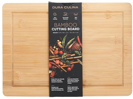 Dura Living Bamboo Cutting Board – 13.78” x 9.84” Compact, Eco-Friendly Chopping Board for Kitchen Prep, Meat, Vegetables, and Cheese – Durable, Lightweight, Knife-Friendly Surface