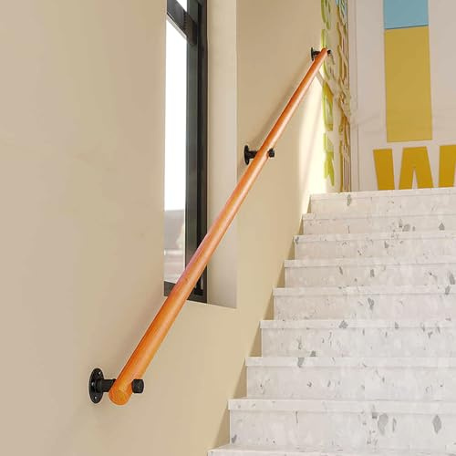 Corrimano per Scale Interne, Ringhiera antiscivolo per scale con staffe, Kit di maniglioni di sicurezza per anziani e bambini contro il muro, per corridoio, villa, edificio, soffitta (Wood, 400cm)