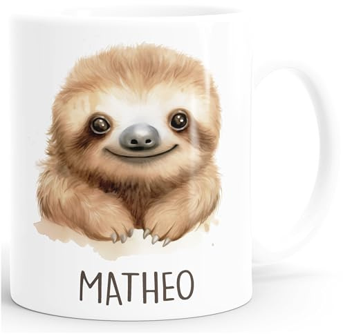 SpecialMe® Kindertasse aus Keramik personalisiert mit Namen Tiermotive Katze Hund Pferd Geschenk für Jungen Mädchen Weiss standard