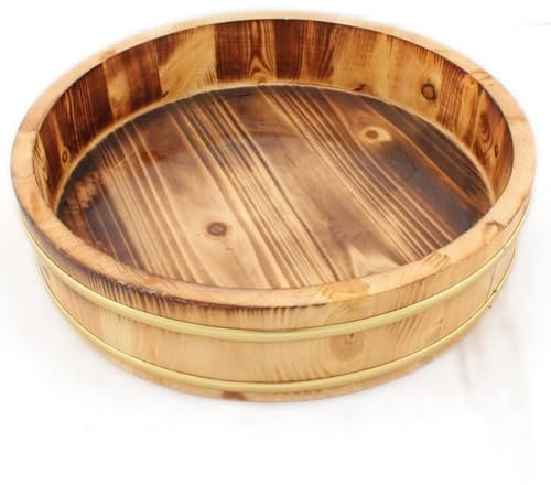 Muteitt Wooden Sushi Rice Bowl Hangiri Sushi Oke Rice Mixing Tub Large Japanese Sushi Oke Tub Sushi Rice Mixing Tub for Home Restaurant Kitchen