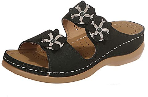 AEGJEGVD 2025 Sandales Claquettes Orthopédique Femme Été Pantoufles Rétro Compensé Claquette Épaisse Chaussons à Soutien Plantaire Confort Anti-dérapant Pantoufle Sandale de Marche Nu Pieds Piscine