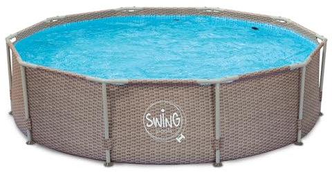 HAF® Swing Metal Frame Pool mit den Maßen 305 x 76 cm | Grau mit dreifachem Korbgeflecht | ca. 4.500 Liter Wasserkapazität | Hochwertiger Swimming Pool | Gartenpool/Aufstellpool ohne Filterpumpe