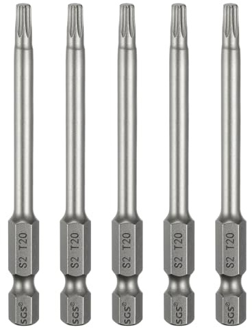 QUARKZMAN 5 Stück T20 Torx Bit Set Schraubendreher Bitsatz 1/4 Zoll Sechskantschaft 75mm Lang Magnetisch Hex Sechskant Ohne Loch Spitze Bohrer Bits S2 Stahl für Torx Schrauben Werkzeug
