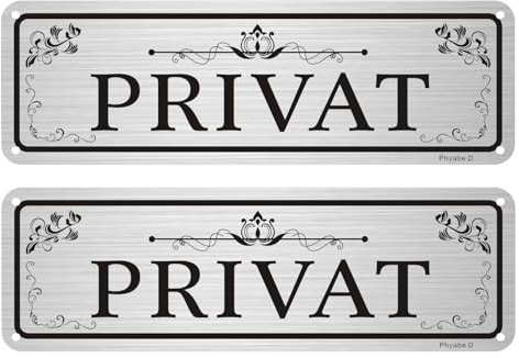 Phyabe Privates Schild, 2 Stück 25 x 8 cm, Aluminium Silber | Privatbesitzschild mit Selbstklebung und 4 Bohrlöchern, wetterfest, rostfrei, UV-beständig, Gewerbe & Privatbereich