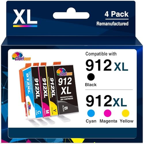 Clorisun 912XL wiederaufbereitet Multipack Kompatibel für HP 912 Druckerpatronen HP 912XL Multipack für HP OfficeJet Pro 8022 Patronen HP Officejet Pro 8020 8022 8024 8023 8025 8010 8012 8014