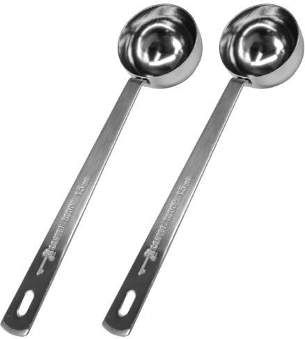 JIEHU 2 Pcs Tablespoon Scoops with Long Handle, Tables Spoons Measuring Spoon, Stainless Steel Coffee Measuring Scoop for Coffee,Milk,Fruit(15ml)