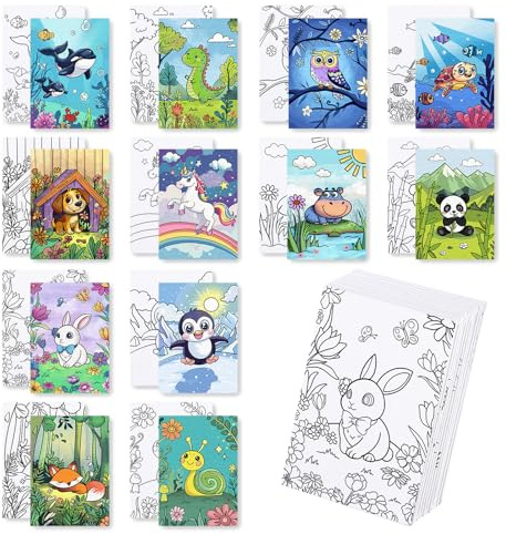 BNG 12er Set Tiere vorgedruckten Malvorlagen Leinwand Premium 12.7x18cm - Hochwertige Vorbeschriebene Rahmenleinwand für Anfänger, DIY Bastelset für Partygeschenke & Heimdekoration