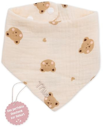 wunderwunsch Halstuch Baby personalisiert, Dreieckstuch Musselin, mit Namen | Kinder Spucktuch für Jungen und Mädchen, Winter, Druckknopfverschluss, Neugeborene, Baumwolle, Sabbertuch