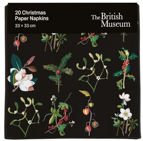 Museums & Galleries 20 Christmas Paper Napkins - Festive Winter Flowers & Foliage - Artistic Design from The British Museum - Disposable Serviettes for Parties & Dining - 33 x 33cm