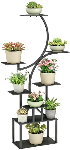 Outsunny Étagère à Fleurs en Métal à 8 Niveaux en Forme S 158,5 cm Noir | Étagère à Plantes, Porte Plante Extérieur, Intérieur, Jardin, Balcon, Terrasse, Coin du Salon
