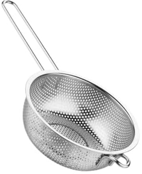 MSQUARE Stainless Steel Rice Colander & Pasta Strainer with Long Handle, Rustproof Drain Basket, Heavy-Duty Kitchen Sieve for Washing Rice, Vegetables & Draining Spaghetti, Dishwasher Safe, (19.5 CM)