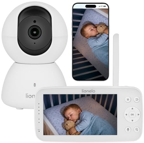 lionelo Babyline 8.4 Baby Monitor Video WiFi con App e Monitor 5 | Videocamera Full HD, Visione Notturna, Movimento e Pianto, Audio Bidirezionale, Portata 300 m e Temperatura
