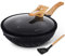 COOKLOVER Wok chino antiadherente de aluminio fundido a presión, apto para lavavajillas, resistente a los arañazos, woks de inducción y sartenes con tapa de vidrio, 32 cm, color negro