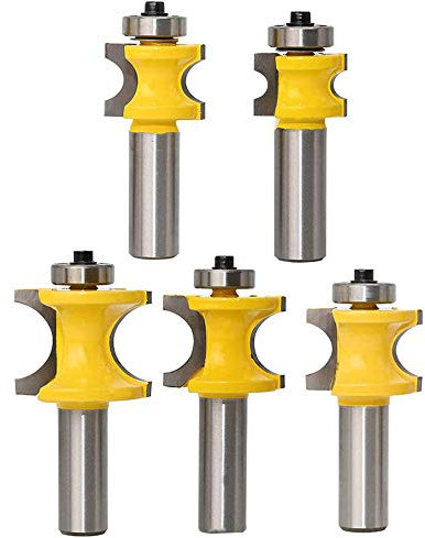 Eyech 5pcs Bullnose Router Bit Set 1/2-Inch Shank Carbide Half-Round Bearing Router Bits Woodworking Cutter Tools