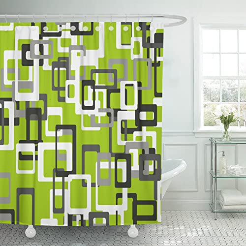 Semtomn Shower Curtain Modern Lime Green Black Gray White 72x72 Home Decor Waterproof Bath Bathroom Curtains Set with Hooks