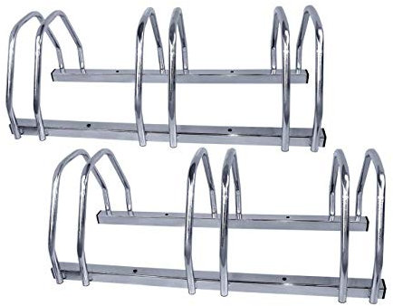 WALTER 2X Fahrradständer 3-Fach, für 3 Fahrräder, Boden- oder Wandmontage, Mehrfachständer, beidseitig verwendbar, Metall, Silber, Bügel für Reifenbreite bis zu 65mm, inkl. Schrauben zur Montage