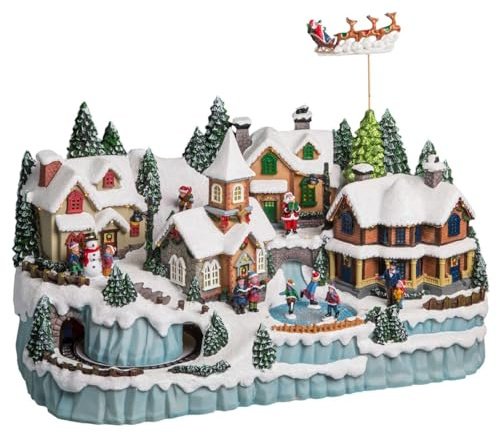 FEERIC LIGHTS & CHRISTMAS - Weihnachtsdorf Zug & Rentier animiert/Musik 45 LED + Trafo