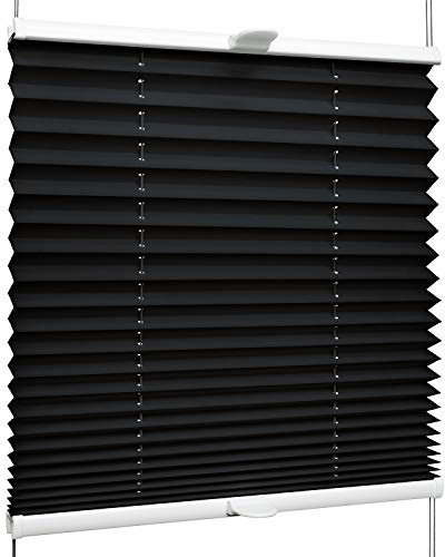 SchattenFreude Klemmfix-Plissee für Fenster | Mit Klemm-Haltern | Ohne Bohren | Schwarz, Breite: 160cm x Höhe: 130cm