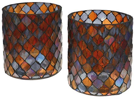 Wuona Objects Nona RAJA 2962-9x10cm - 2er Set - Mosaik Teelichtglas Teelichtgläser Kerzenglas Kerzengläser Mosaikglas orientalisch Vintage