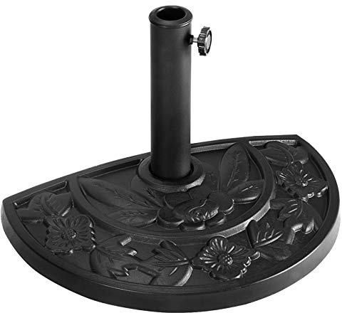 RELAX4LIFE Pied de Parasol Demi-Lune 9kg, Base de Parasol de Jardin en Résine, Support avec Tube INOX pour Mâts Ø 38/48mm, Gain de Place pour Petit Balcon et Mur