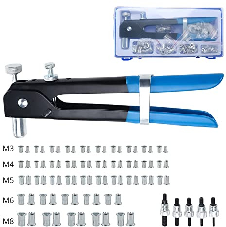 BTSHUB 86pcs Hand Rivet Tool Nut Setter Kit, Thread Blind Riveting Tools, Wrench Nut Sert, Riveter Threaded Insert Tool with Metric Rivet Nuts Assortment M3 M4 M5 M6 M8