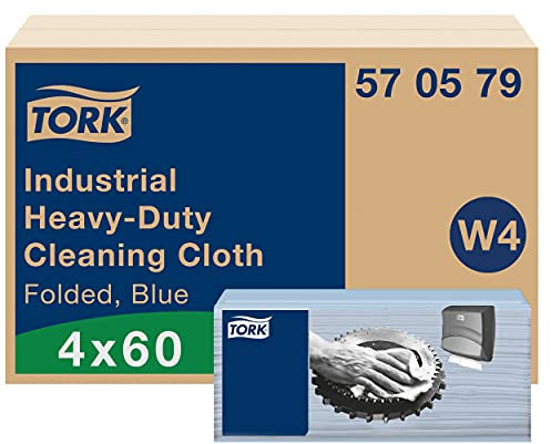 Tork Extra Starke Industrie Reinigungstücher Blau W4, stark und saugfähig, 4 × 60 Tücher, 570579