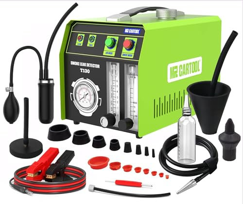 MRCARTOOL T130 Automotive Smoke Machine EVAP Leak Detector with Air Pump Pressure Gauge Flow Meter, Dual Mode Car Fuel Pipe System Vacuum Leakage Diagnostic Tester with Oil Meter for 12V Vehicles