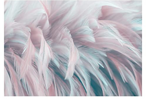 WallArena - Vlies Fototapete Vlies Federn Pastell Boho Moderne rosa blau 254x184 cm - Fototapeten - Tapeten - für Wohnzimmer Schlafzimmer - Vliestapete Wandtapete Tapete 3D Effekt- inkl. Kleister