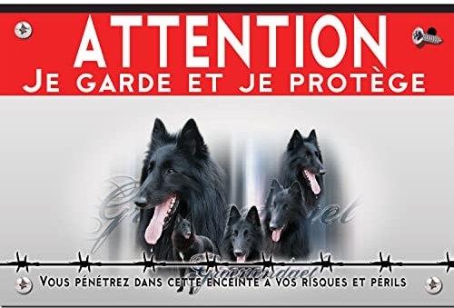 Cartello in metallo Attenzione al cane pastore belga groenendael