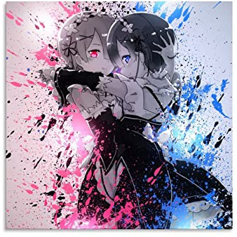 Anime Girl Rem Ram Re Zero Kara Hajimeru Isekai Seikatsu Poster 9 Kunstposter Leinwand Malerei Dekor Wanddruck Foto Geschenke Zuhause Modern Dekorative Poster Gerahmt/Ungerahmt 30 x 30 cm
