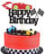 Arthsdite Car Cake Topper Race Car Cake Decorations for Racing Car Checkered Flag-Black Glitter Race Car Cake Topper Happy Birthday Theme Cake Decor