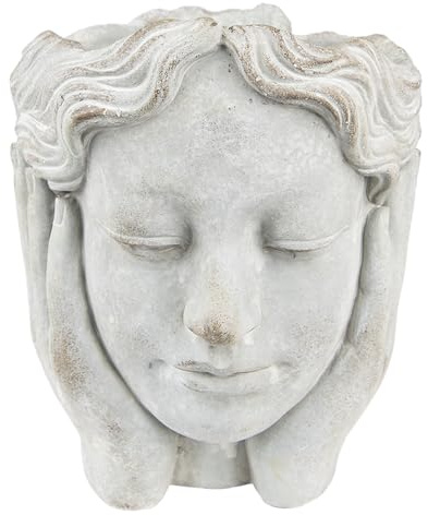Clayre & Eef Blumentopf Kopf Ø 11x20 cm Grau Stein Pflanzentopf