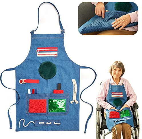 ODOXIA Nestelschürze | Nesteldecke für Demenzkranke | Senioren & Demenz Beschäftigung Hände | Demenzdecke | Spielzeug für Demenzkranke | Sensorische Decke | Fidget Apron Blue