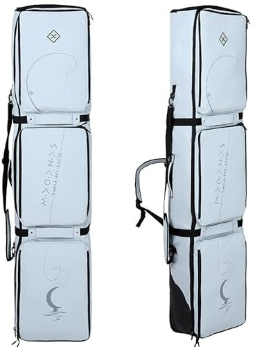 Multifunktions-Einzel-/Doppel-Snowboardtasche für 2 Skisätze, tragbare, gepolsterte Skitasche mit großem Fassungsvermögen, Rad und 3 Aufbewahrungsfächern, für Straßenfahr