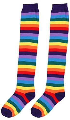 Freebily Mädchen Damen Bunte Armwärmer Handschuhe Gestreifte Kniestrümpfe Fingerlose Handschuhe Overknie Socken für Cosplay Fasching Karneval Zubehör Bunt A One_Size