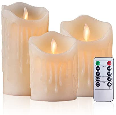 AiiBowy Led Kerzen [3er Set] Flammenlose Kerze Echtwachs Flackernde Dimmbar mit Fernbedienung Weihnachtskerzen LED Flammen 4/5/6” Tischdeko, Wohnzimmer, Weihnachten, Hochzeit,（Nicht-gerade weiss）