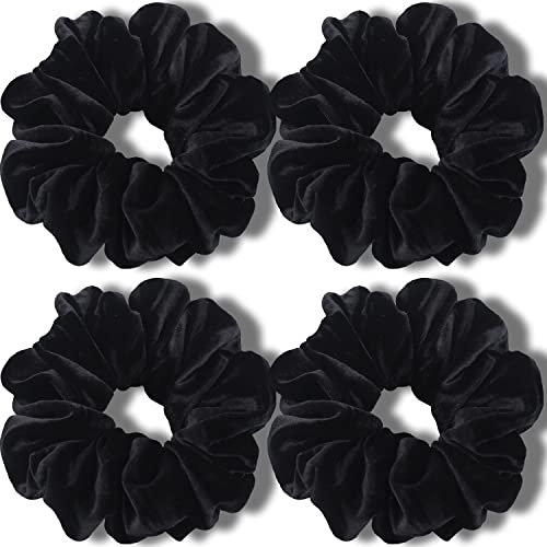IVARYSS Extra große Haargummis für dickes Haar, Premium-Samt, weich, Jumbo-Haargummi, XL, 15,2 cm, großes elastisches Band, Haar-Accessoires, 4 Stück, Schwarz