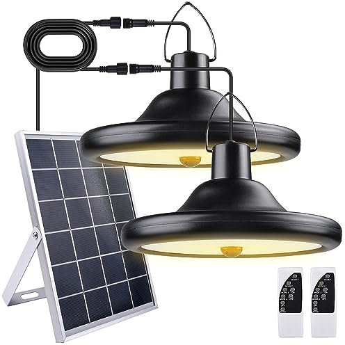 TechKen Solarlampen für Außen&Innen mit Fernbedienung, Solar Hängelampen 5M Kable Hängend Solar Lampen 56 LED 1000LM Pendelleuchte,4 Modi 6 Level Solar Leuchten Solar Lampe (2 Stk Warmes Licht)