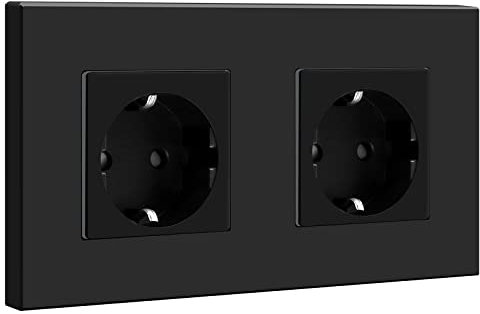 BSEED Schuko Enchufe Doble Negro,Enchufe de pared con Panel de Plastico,16A 250V toma de corriente,enchufes de extensión para Cocina, Dormitorio, Oficina, Hotel, etc
