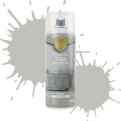 Etrexonline Pintura en Spray Ultra Mate a la Tiza, Chalk Paint Spray, Ideal para Metal,Madera y Cerámica, Acabado de Estilo Vintage - Colores Gris Clásico (400ml, 1 Unidad)