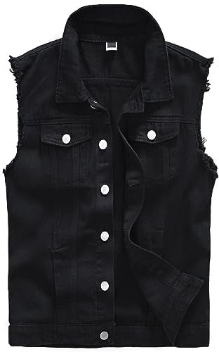 AIEOE Men's Sleeveless Denim Jacket Casual Denim Vest Cowboy Waistcoat Lapel Sleeveless Vest Hip Hop Streetwear Outwear with Pockets