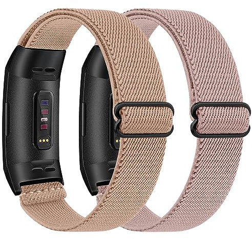 Wanme 2 Stück Armband für Fitbit Charge 4/3, Weiches Elastisch Nylon Ersatzarmband für Damen Herren (Rosa+Dunkelpink)