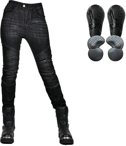 HOMDECR Femme Pantalon Moto,Jeans Moto Très Extensible Respirant Imperméable Randonnee Pantalon De Travail Cargo Racewear Protection Moto Pantalon avec 4 Protéger Pads Amovibles (Noir,M)