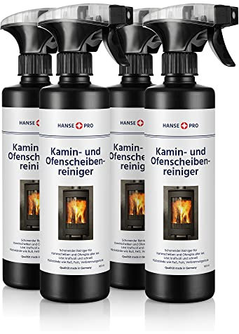 HANSE PRO Kamin- und Ofenscheiben-Reiniger, 500 ml I Ideal gegen hartnäckige Verschmutzungen wie Eingebranntes, Teer und Ruß I Kaminglas-Reiniger I Ofenglas-Reiniger (4 x 500 ml)