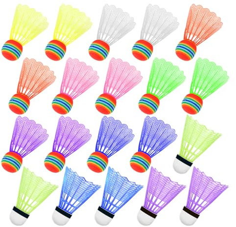 MEMOFYND 20 bádminton de plástico colorido, ligero y duradero, bádminton de plástico para interiores y exteriores, adecuado para deportes, entrenamiento, ejercicio, entretenimiento, juegos