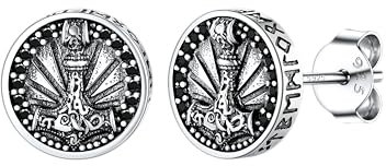Silvora Viking Herren Männer Ohrstecker 925 Silber Wikinger Mjolnir Ohrstecker Hip Hop Thors Hammer Ohrringe Zirkonia