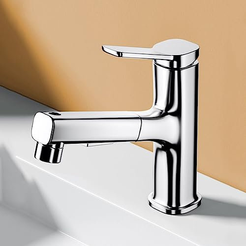 ROLTIN Badezimmer-Waschtischarmatur, herausziehbar, 1 Loch, 3 Modi, Waschtischarmatur für Unterbauwaschbecken, Schwarz